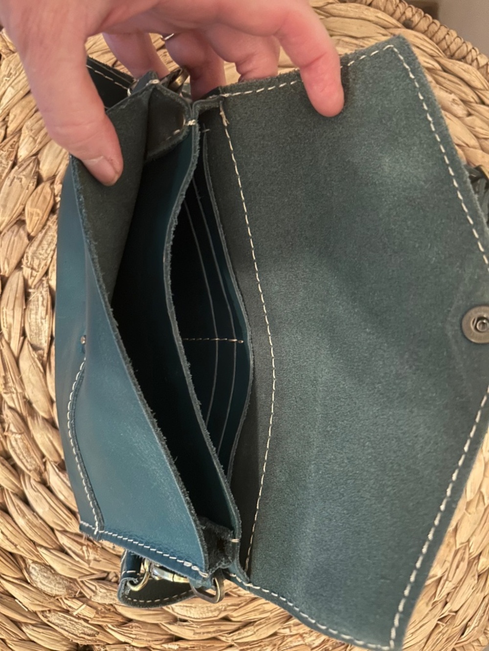 Portland Leather Goods Envelope Convertible Crossbody Bag Wallet Teal Blue - Picture 4 of 4